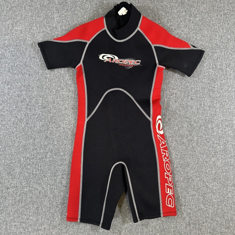 Aropec Kids Neoprene Shorty Wetsuit Size 8 Black Red Aquasports Swim Surf Dive